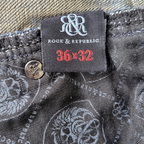 Rock & Republic Jeans Men Size 36 36X31 Relaxed Straight Leg Distressed Cotton - Picture 9 of 15